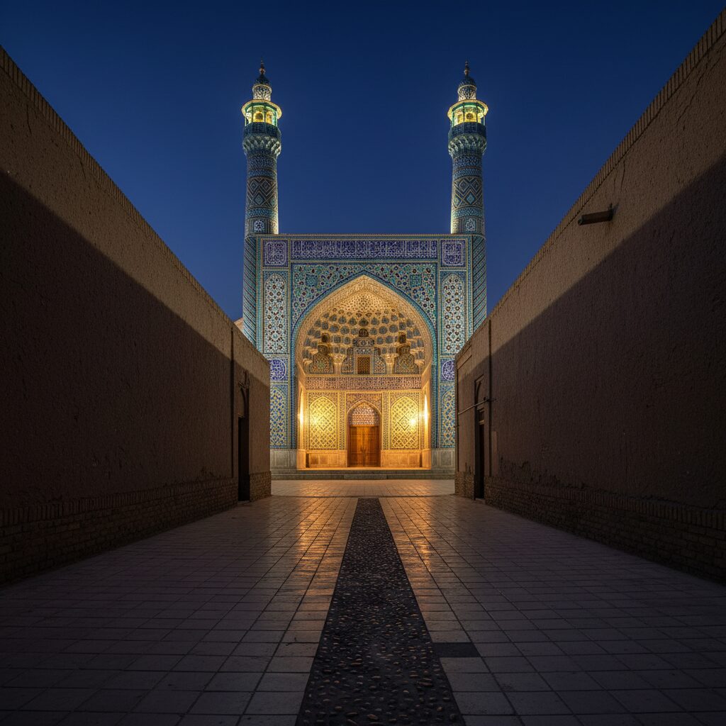 جاهای دیدنی یزد در شب | راهنمای امیرچخماق و مسجد جامع 1 شبگردی در یزد: راهنمای کامل جاهای دیدنی و تفریحات شبانه